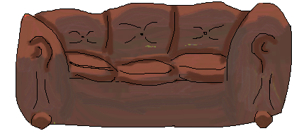 A pixelart drawing of an old brown leather couch.